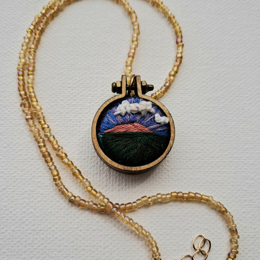 Handmade Embroidered Colorado Vibes Landscape in Beaded Necklace